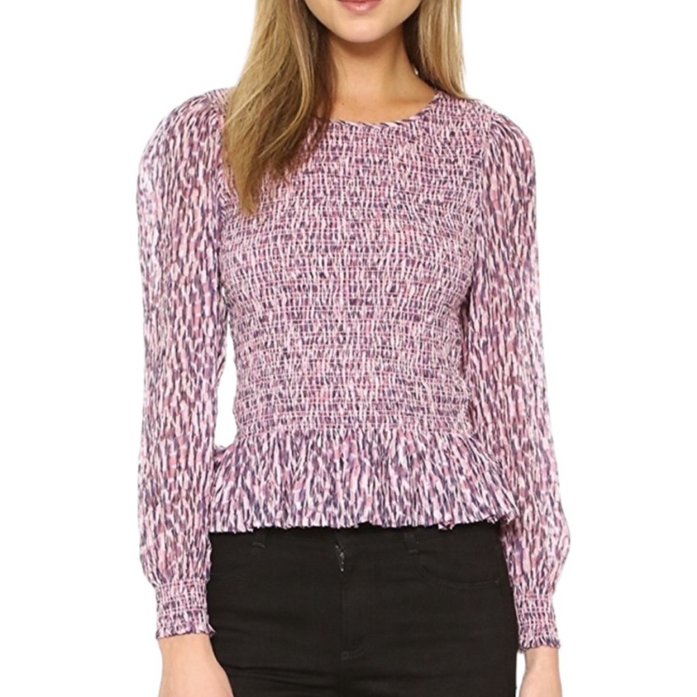 Pink Smocked Peplum Long-Sleeve Top